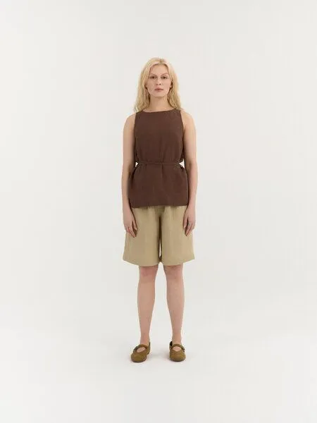 AmourLinen AmourLinen Leinen-Top mit Bindeband SERENA, Kakao (braun), – Produktbild 1 von 1