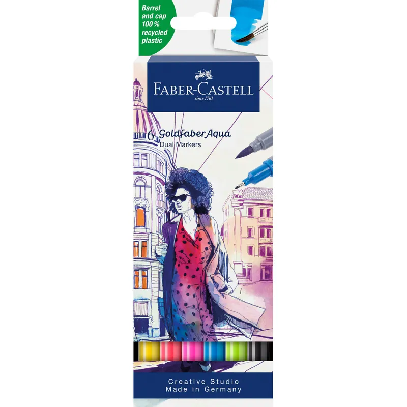 Faber-Castell Faber-Castell Aquarell-Marker Goldfaber Aqua Dual, farbsortiert, 6 Stück – Produktbild 1 von 2