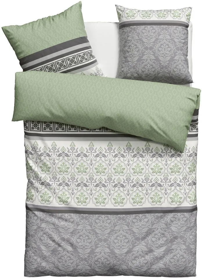 OTTO home Bettwäsche Cremona in Gr. 135x200, 155x220 cm u.a. Bettwäsche-Set mit Ornamenten, Linon, 2 teilig, romantische Bettwäsche in verschiedenen Qualitäten, ab Gr. 135x200 cm, Grün, – Produktbild 2 von 7
