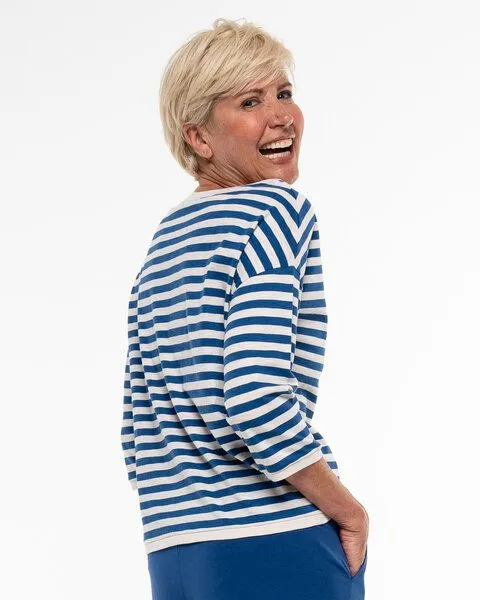 Alma & Lovis Alma & Lovis Lässiges 3/4 Arm Ringelshirt aus Organic Cotton | Ringel Longsleeve, Azur (blau-weiss), – Produktbild 3 von 4