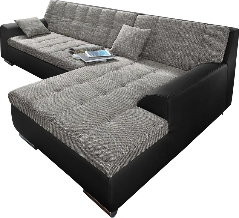 DOMO collection Ecksofa TREVISO viele Bezüge, auch in Cord, L-Form, 267x178 cm, mit Bettfunktion, inkl. Zierkissen, Unser Dauertiefpreis, Schwarz, – Produktbild 7 von 8