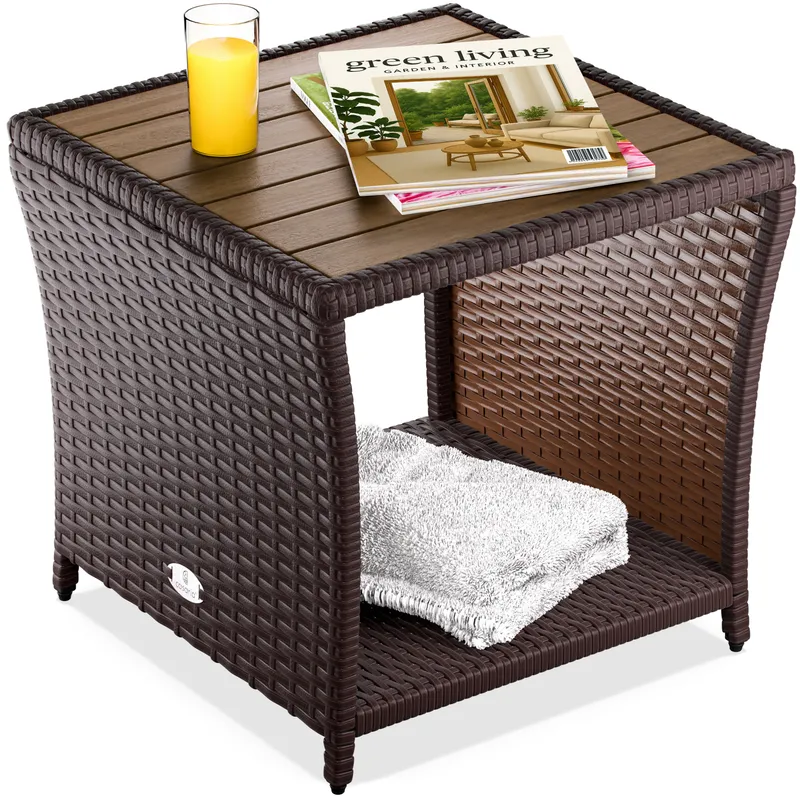 Casaria® Polyrattan Beistelltisch Braun 40x45x45cm Akazienholz – Produktbild 1 von 2