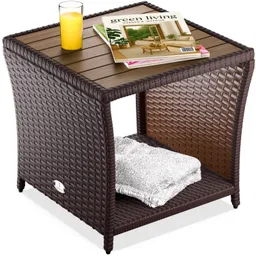 Casaria® Polyrattan Beistelltisch Braun 40x45x45cm Akazienholz – Produktbild 1 von 1
