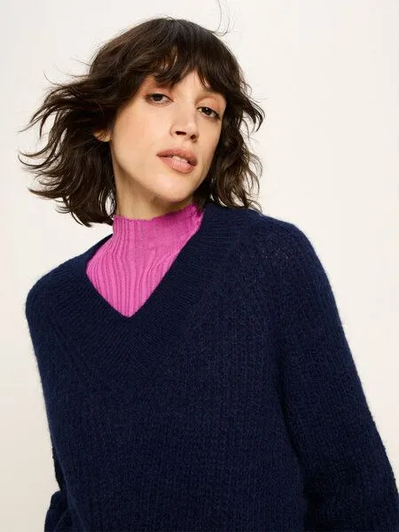 LANIUS LANIUS Pullover mit V-Ausschnitt, Purple blue melange, – Produktbild 5 von 8