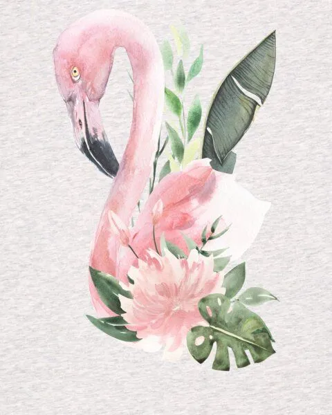 watapparel watapparel T-Shirt Frauen Flamingo mit Blumen, Cool heather grey, – Produktbild 3 von 4