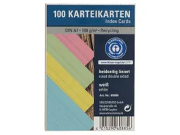 100 Karteikarten aus Recyclingkarton 190 g/m² DIN A7, farbig sortiert – Produktbild 1 von 1