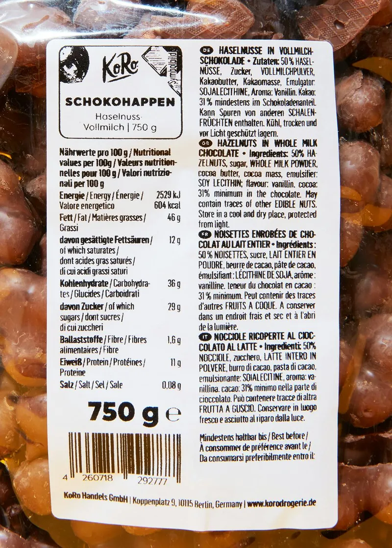 KoRo Schokohappen Haselnuss-Vollmilch 750 g – Produktbild 4 von 5