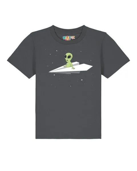 watabout.kids watabout.kids T-Shirt Kinder Alien on a paper plane, Anthracite, – Produktbild 1 von 2