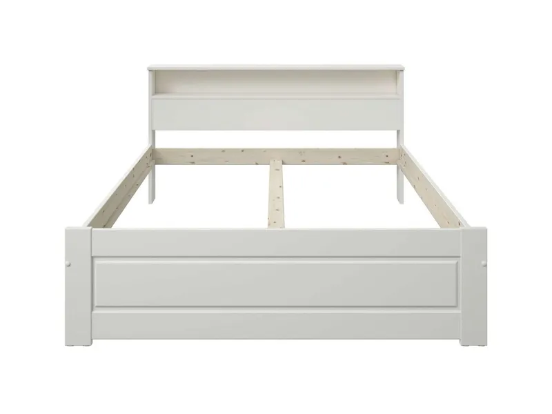 OTTO home Massivholzbett FLAVION, TOPSELLER! Jugendbett, FSC® zertifizierte massive Kiefer (Breite: 140), Qualitätsprodukt, Regal, Kassettenoptik, Schublade optional, Weiß, – Produktbild 4 von 5