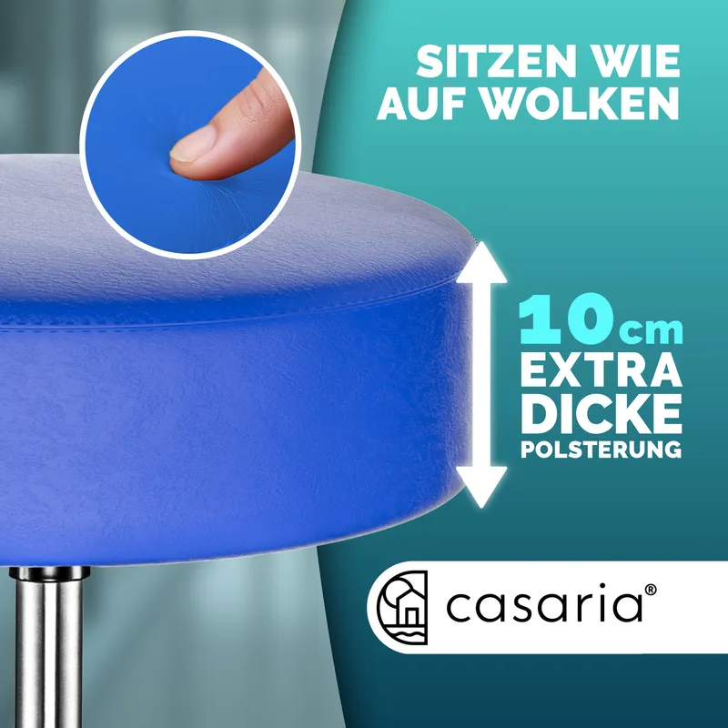 Casaria® Rollhocker Kunstleder 2er-Set Blau 360° drehbar, Blau, – Produktbild 2 von 2
