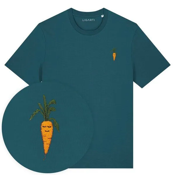 LIGARTI Besticktes T-Shirt – Karotte – LIGARTI Tiermanufaktur, Petrol, – Produktbild 1 von 3