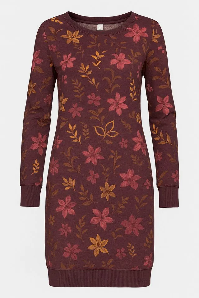 ragwear ragwear Sweatkleid MENITA FLOWERS O mit kurzer Passform, aus Baumwolle und Polyester, Rot, – Produktbild 3 von 3