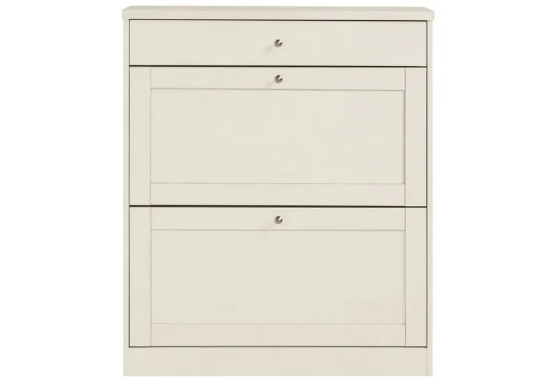 OTTO home Schuhschrank Heide Breite 90cm, mit Schubkasten, 2 Klappen und Facettenfront, Höhe 103cm, Weiß, – Produktbild 8 von 8