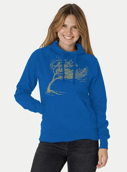 Peaces.bio - handbedruckte Biomode Peaces.bio - handbedruckte Biomode Bio-Damen-Kapuzensweater "Windytree", Royalblau, – Produktbild 1 von 3