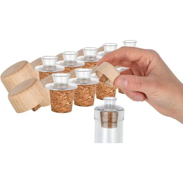 Kork-Deko Kork-Deko 10er-Pack Kunststoff-Ausgießer mit Holz-Deckel und Kork-Stopfen | schmal | – Produktbild 4 von 4