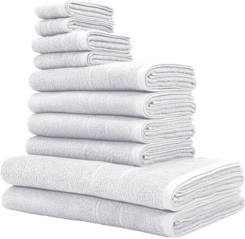 OTTO home Handtuch Set Inga, 3 Qualitäten, Duschtücher, Handtücher, Gästetücher, Seiftücher, Walkfrottier (10-St), Handtücher mit feiner Bordüre, 100% Baumwolle, Weiß, – Produktbild 1 von 8