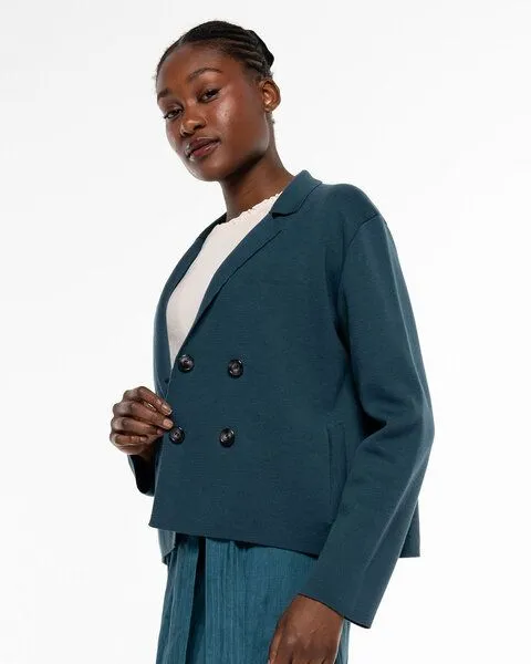 Alma & Lovis Alma & Lovis Feinstrick-Kurzblazer aus Organic Cotton | Knit Blazerjacke, Sea (blau-petrol), – Produktbild 4 von 4
