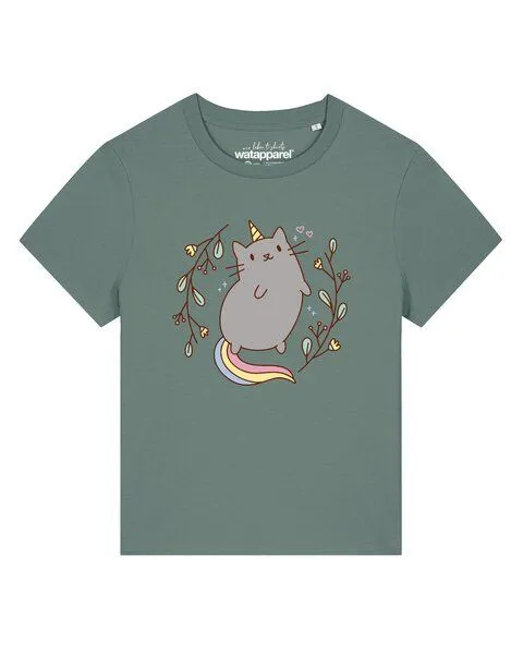 watapparel watapparel T-Shirt Frauen Unicorn Cat, Green bay, – Produktbild 1 von 3