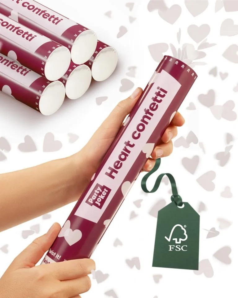 Partyjoker Konfetti Konfettikanone Herzen Weiß - FSC Konfetti - 5-8 m Strahl - Party, FSC Papier Konfetti – Sicherer 8m Strahl Hochzeit, Weiß, – Produktbild 1 von 5