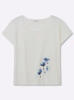 sheego Rundhalsshirt ecru-tiefblau-bedruckt – Produktbild 1 von 1