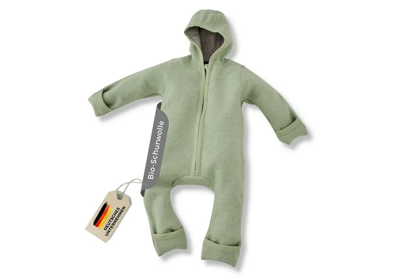 Alavya Home® Overall Alavya Home Walkoverall Bio-Schurwolle - Pastel Khaki - 62/68 Wollfleece mit Reißverschluss, Walk Woll-Anzug für Kleinkind und Baby, Grün, – Produktbild 3 von 4
