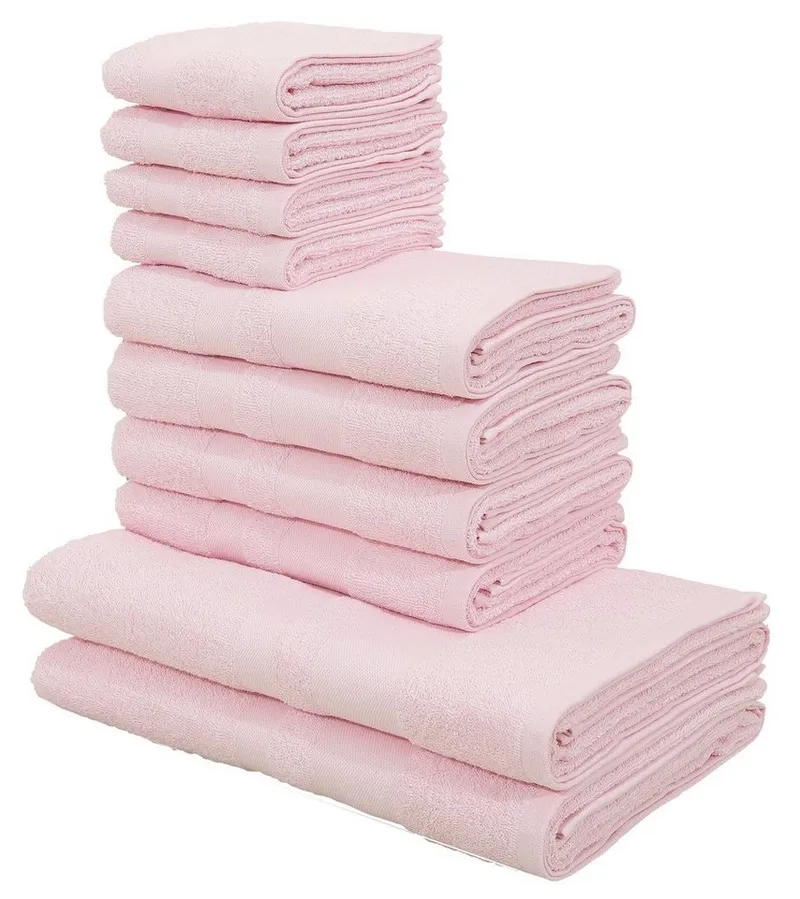 OTTO home Handtuch Set Vanessa, 10-tlg Handtuch-Set, weich, in Standard- und Premium-Qualität, Walkfrottee (Set, 10-St), 100% Baumwolle, Duschtücher, Handtücher, Gästetücher, mit Bordüre, Rosa, – Produktbild 6 von 8