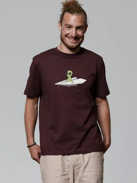 watapparel watapparel T-Shirt Unisex Alien on a paper plane, Red brown, – Produktbild 2 von 4