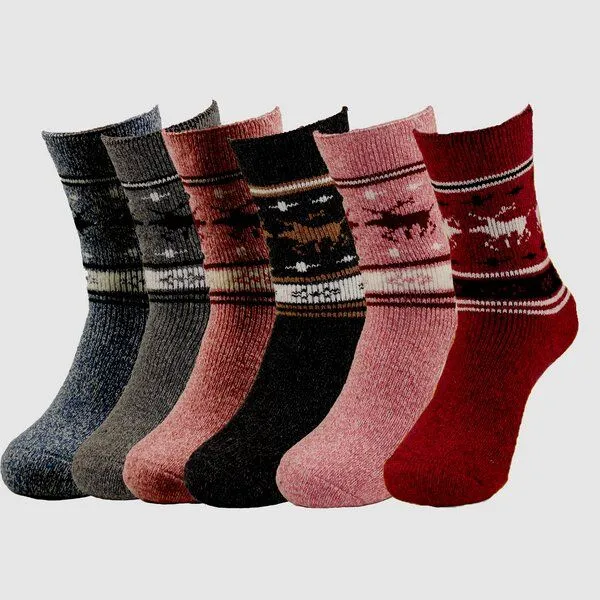 Bruno Barella Bruno Barella Winter Thermo Socken aus Alpakawolle mit Elch-Motiv im 6er-Pack – Produktbild 1 von 2