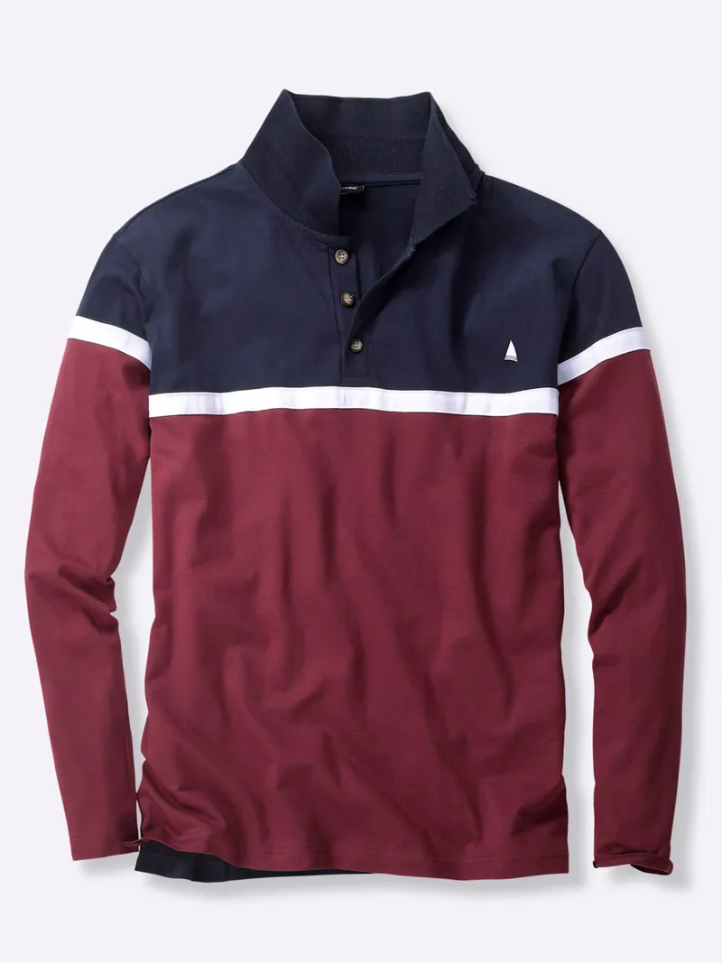 Catamaran Langarm-Poloshirt marine-dunkelrot, Marine-dunkelrot, – Produktbild 1 von 2