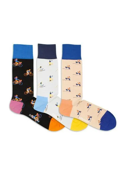 DillySocks DillySocks Socken „Geschenk Set Sport All Year Around 3er Set“, Black - grey - beige - blue - pink - orange, – Produktbild 1 von 4