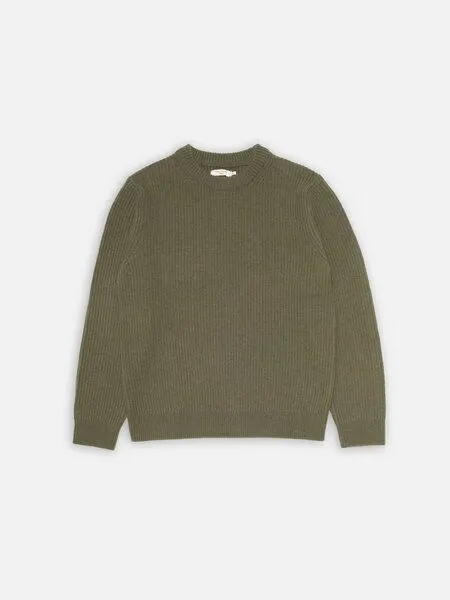 Nudie Jeans Nudie Jeans Strickpullover - August Rib Wool - aus biologischer Wolle, Grün (olive), – Produktbild 1 von 4