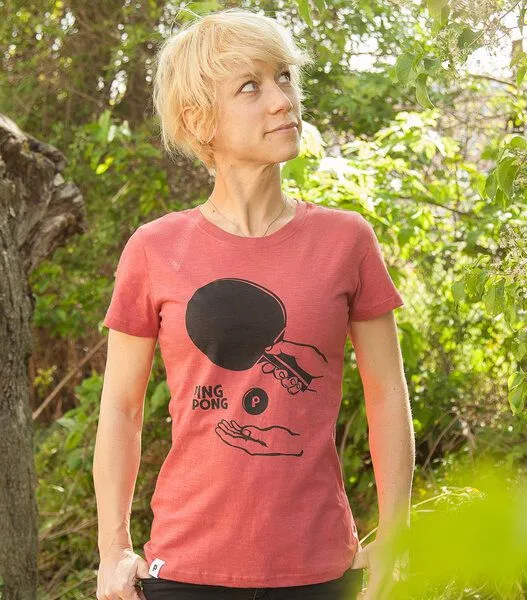 päfjes päfjes Ping Pong Tischtennis - Frauen T-Shirt - Fair gehandelt aus Baumwolle Bio - Slub, Rot, – Produktbild 3 von 4