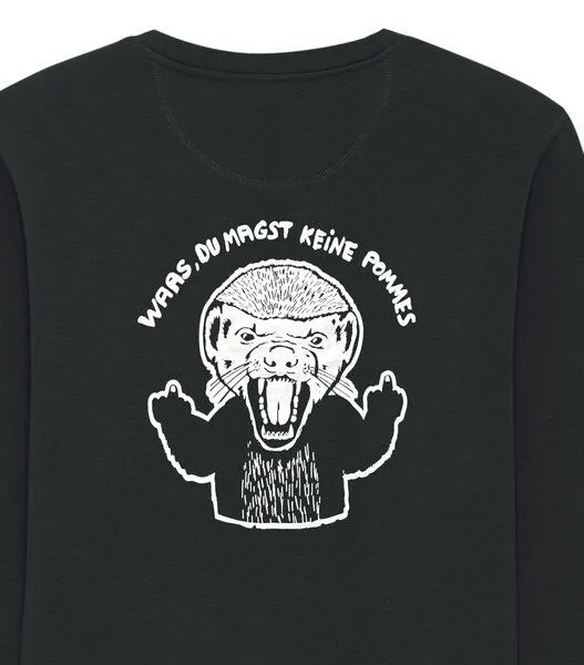 päfjes päfjes Pommes / Honigdachs liebt Pommes Frites - Fair Wear Unisex Sweater - 280, Schwarz, – Produktbild 2 von 4