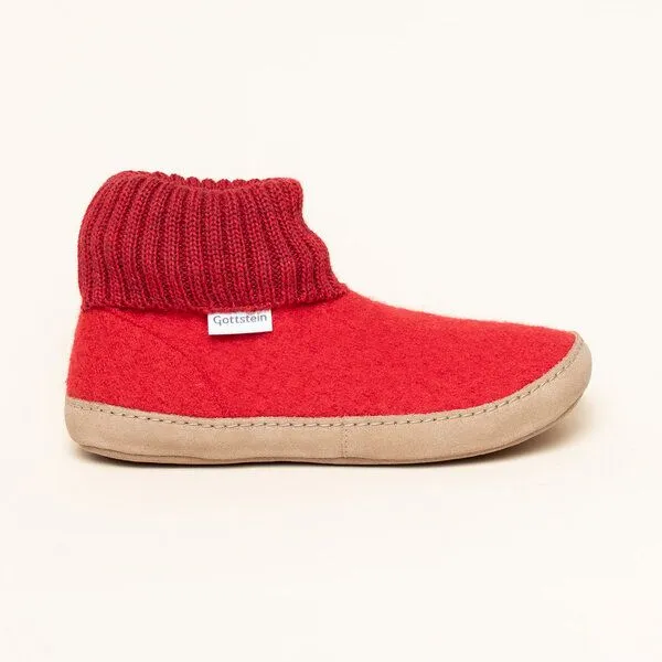 Gottstein Gottstein Hüttenschuh Dakota - Hoher Filzhausschuh für Damen & Herren aus 100% Schurwolle mit extra bequemer Ledersohle & elastischem Strickbund, Mittel-rot, – Produktbild 4 von 4