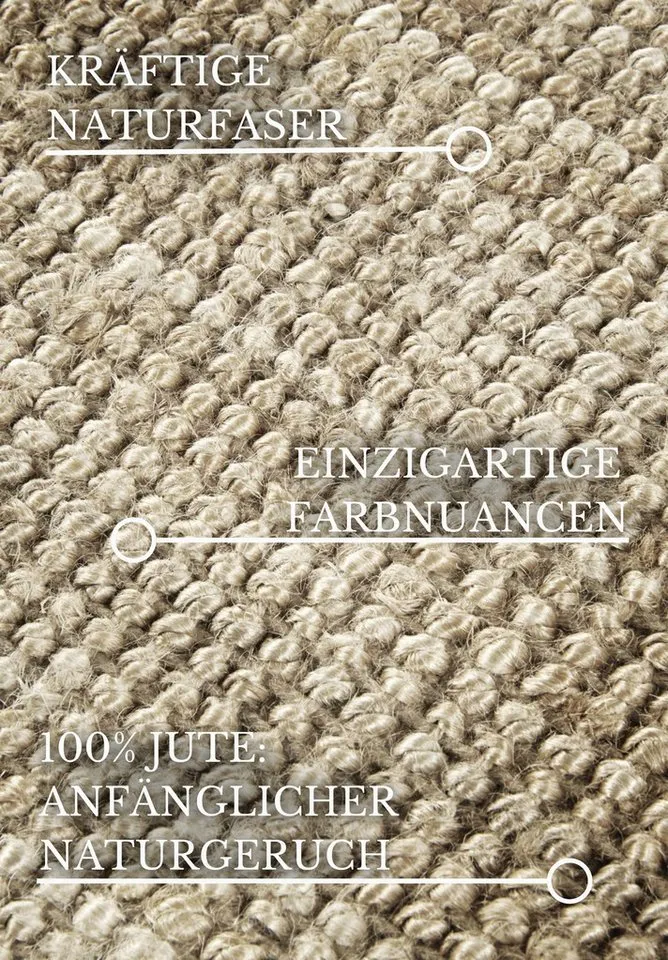 Villeroy & Boch Villeroy & Boch Teppich Rosalie Juteteppich, rechteckig, Höhe: 10 mm, Läufer, 100% Jute, Natur, Wohnzimmer, Esszimmer, Schlafzimmer, Weiß, – Produktbild 8 von 8