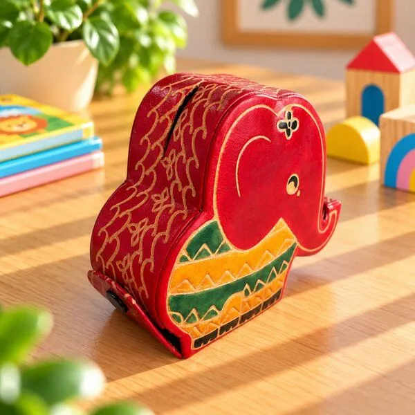 Janselo Stehender Elefant Kinder-Spardose aus Shanti-Leder – Produktbild 2 von 4