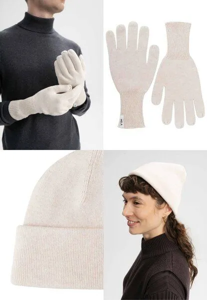 MELA MELA Bundle Feinstrick Mütze HIMMAT + Strick Handschuhe RISHI, Cream melange, – Produktbild 1 von 4