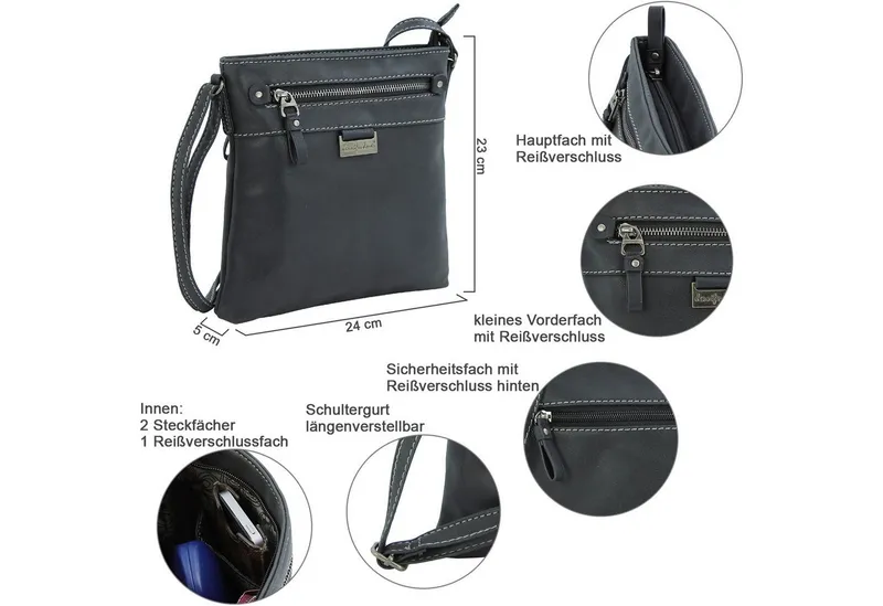 J JONES JENNIFER JONES Umhängetasche - Kleine elegante Damen Schultertasche - Crossbody Bag, leicht, Schwarz, – Produktbild 3 von 4