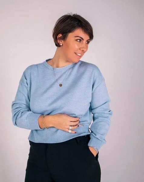 Aatise Aatise Zundry Damen Pullover mit halsnahem Rundkragen 100% Merinowolle muesling free Made in France, Blau, – Produktbild 4 von 4
