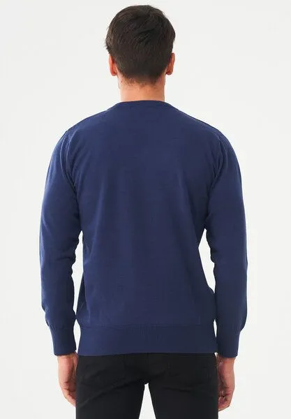 ORGANICATION ORGANICATION Pullover aus Bio-Baumwolle mit V-Ausschnitt, Navy, – Produktbild 4 von 4