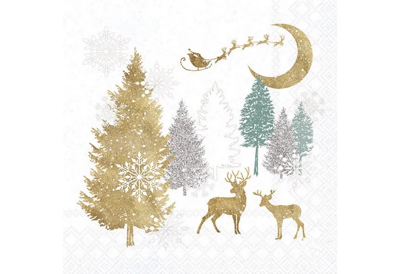 Ambiente Luxury Paper Products Papierserviette, Servietten Papier 33x33cm 3-lagig mit Weihnachtswald Motiv 20 Stück, Weiß, – Produktbild 1 von 1