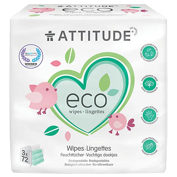 Attitude Attitude 100 % biologisch abbaubare Feuchttücher 3-er Pack (3 x 72) – Produktbild 1 von 1