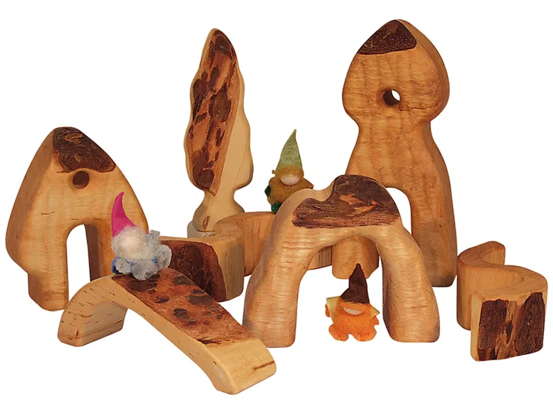 bikeho bikeho Holzbausteine Zwergendorf, Erlenholz 7-teilig, Natur, – Produktbild 1 von 1