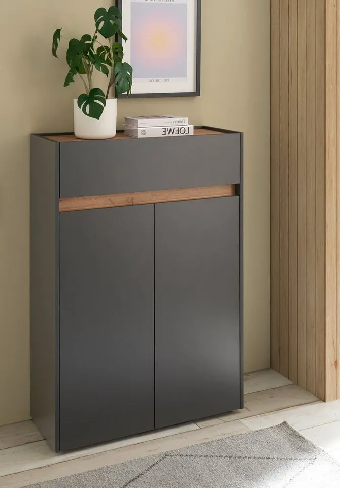 Furn.Design Schuhschrank Center (Flur Kommode in grau mit Wotan Eiche, 85 x 122 cm) mit viel Stauraum, Grau, – Produktbild 4 von 5