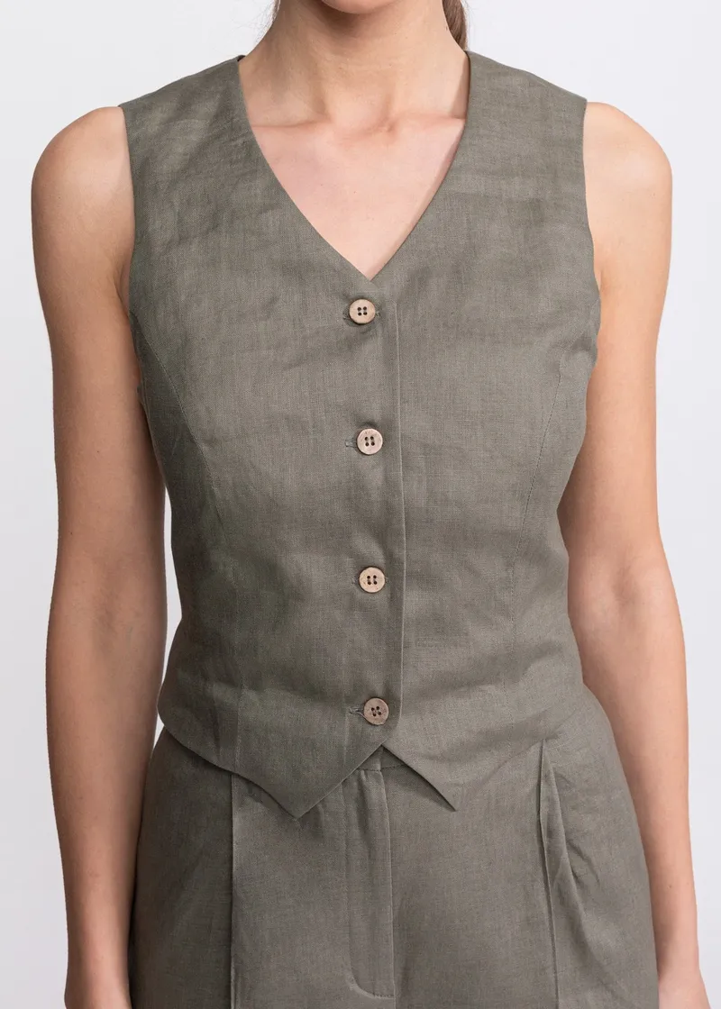 De IONESCU De IONESCU Damen vegan Weste Figa Leinen, Olivgrün, – Produktbild 1 von 2