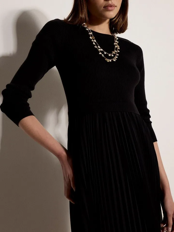 Apricot Apricot Midikleid Wadenlanges Kleid aus geripptem Strick mit Zierknöpfen, Schwarz, – Produktbild 3 von 4
