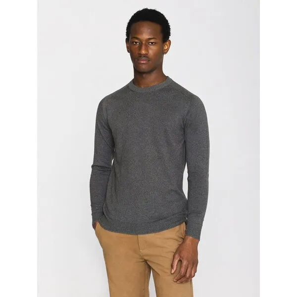 KnowledgeCotton Apparel KnowledgeCotton Apparel Regular merino knit crew neck - aus Merino-Wolle, Grau (dark grey melange), – Produktbild 1 von 3