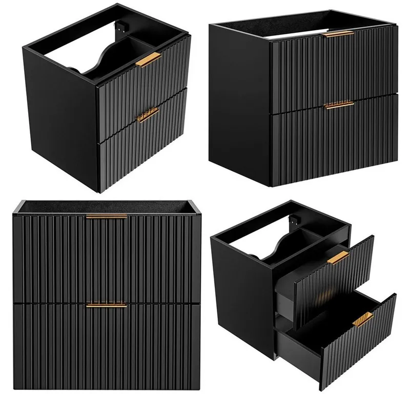 Lomadox Waschtisch ADELAIDE-56-BLACK, mit 2 schwarzen Aufsatzbecken matt schwarz gerillt 120,6/72,2/46,5 cm, Schwarz, – Produktbild 4 von 5