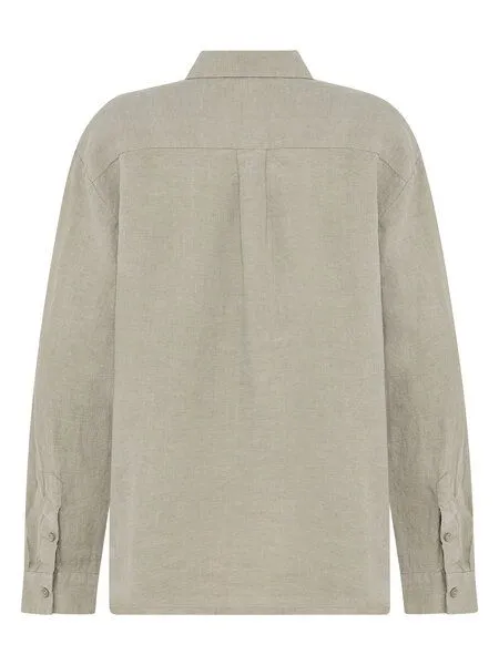 KnowledgeCotton Apparel KnowledgeCotton Apparel Lockeres Leinenhemd mit langen Ärmeln - Bio-Leinen GOTS/Vegan, Grün (yarndyed-twill), – Produktbild 3 von 4