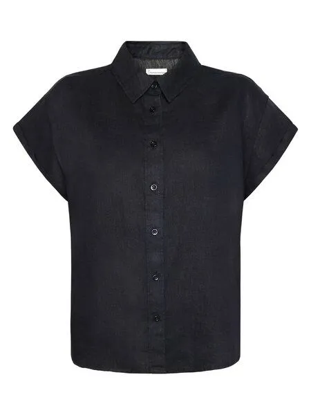 KnowledgeCotton Apparel KnowledgeCotton Apparel ASTER faltbares Kurzarm-Leinenhemd - Bio-Leinen - GOTS/Vegan, Schwarz black (black jet), – Produktbild 1 von 3